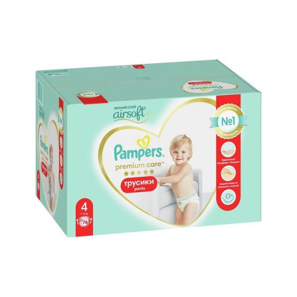 Подгузники-трусики Pampers Premium Care 4 76 размер 4, 9 - 15 кг, 76 шт.